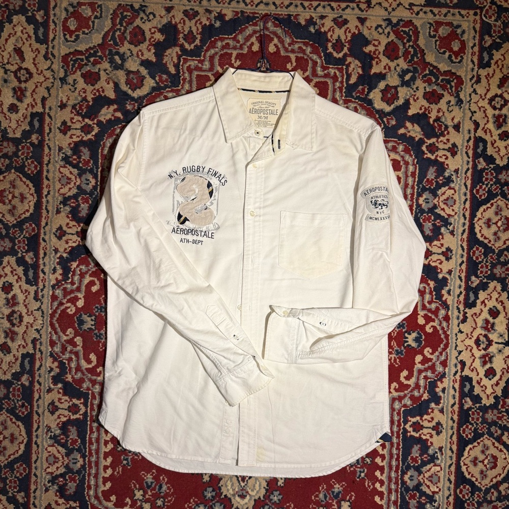 Aeropostale Men's Cream Button-Down Shirt